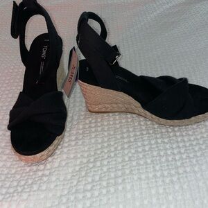 TOMS Black Espadrille Wedges
